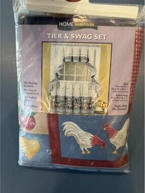 Vtg New Home Essentials Curtains Tier & Swag Set Old Macdonald Theme 3pc